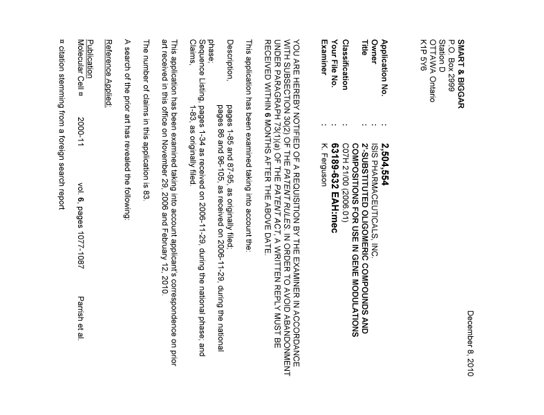 Document de brevet canadien 2504554. Poursuite-Amendment 20101208. Image 1 de 4