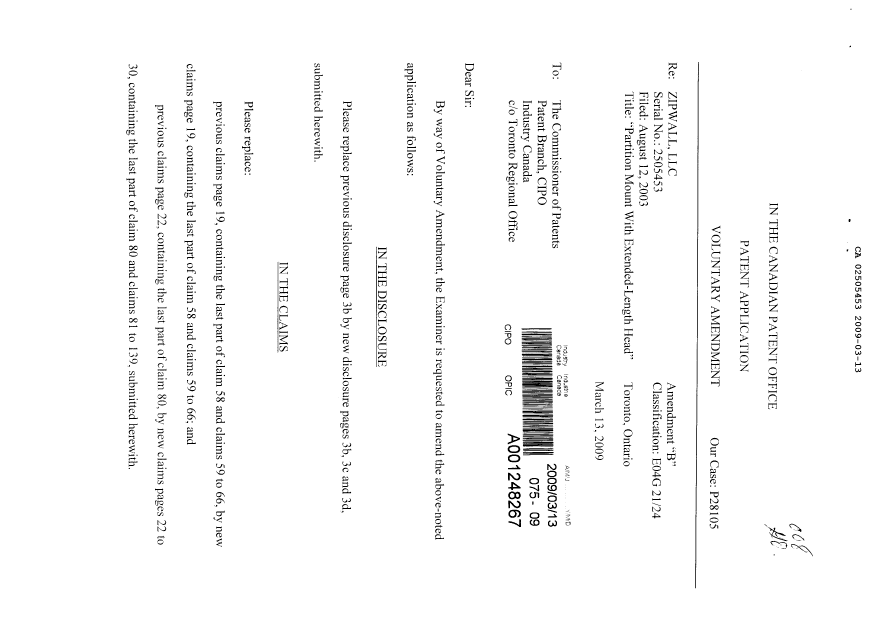 Document de brevet canadien 2505453. Poursuite-Amendment 20090313. Image 1 de 16