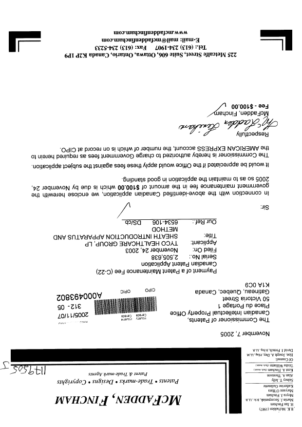 Document de brevet canadien 2505638. Taxes 20051107. Image 1 de 1