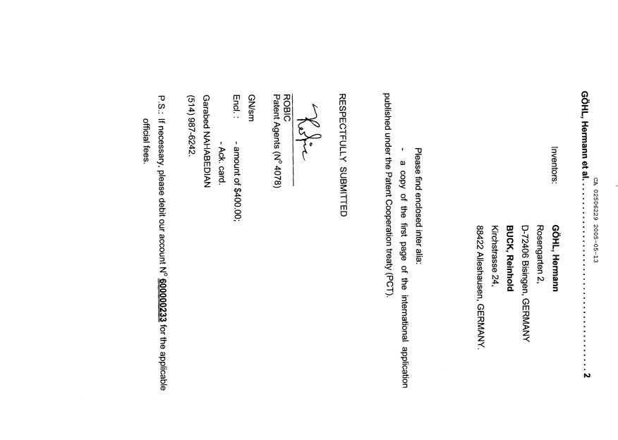 Document de brevet canadien 2506229. Cession 20050513. Image 2 de 5