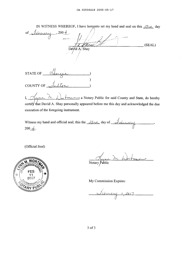 Document de brevet canadien 2506418. Cession 20050517. Image 7 de 7