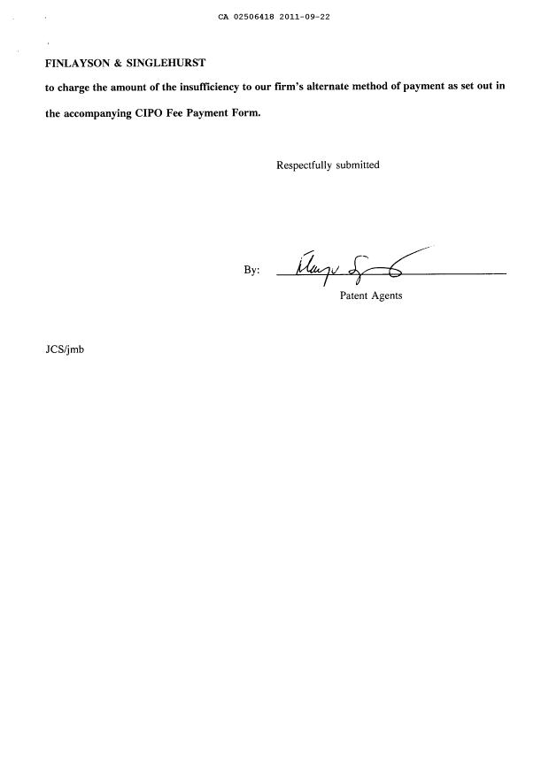 Document de brevet canadien 2506418. Cession 20110922. Image 2 de 8