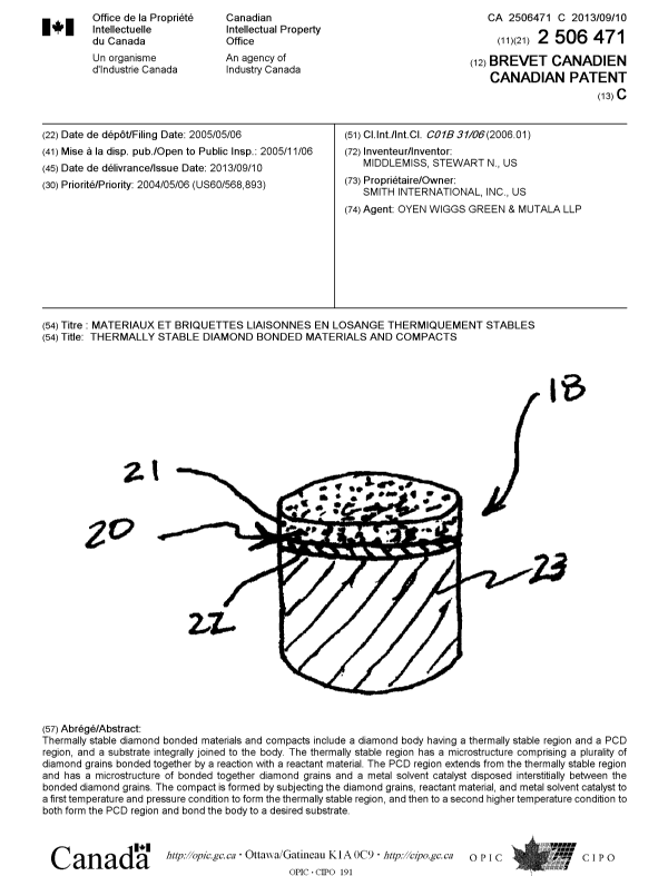 Document de brevet canadien 2506471. Page couverture 20130813. Image 1 de 1