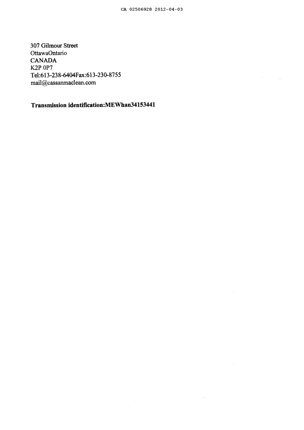 Canadian Patent Document 2506928. Prosecution-Amendment 20120403. Image 2 of 16