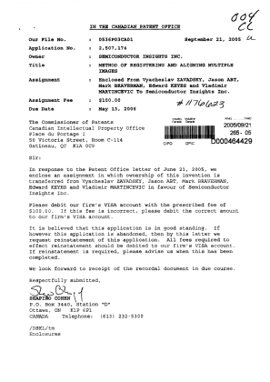 Document de brevet canadien 2507174. Cession 20050921. Image 1 de 3