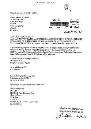 Document de brevet canadien 2507177. Poursuite-Amendment 20110923. Image 1 de 47