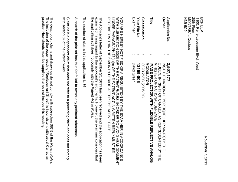 Document de brevet canadien 2507177. Poursuite-Amendment 20111107. Image 1 de 2