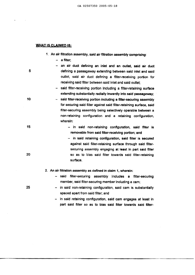 Document de brevet canadien 2507350. Revendications 20050518. Image 1 de 3