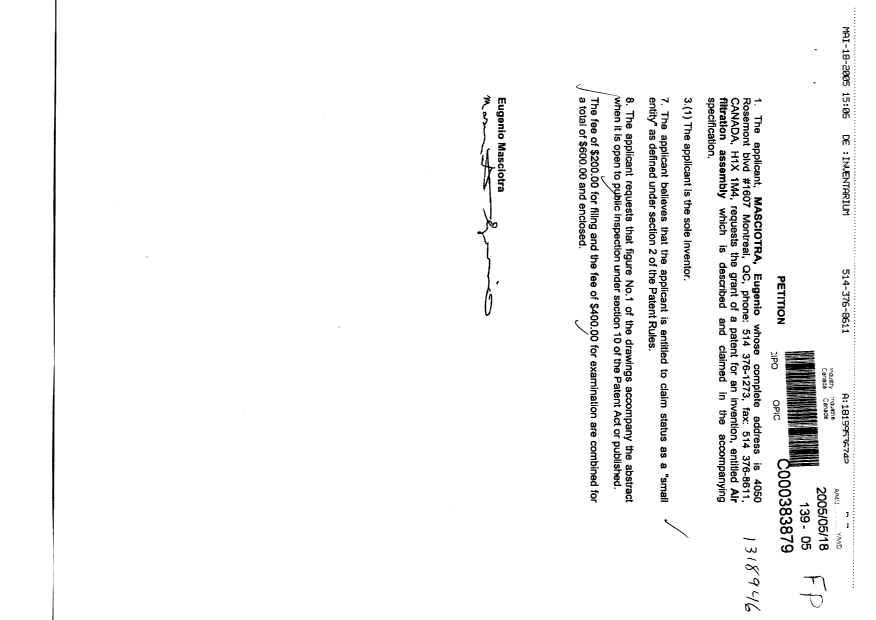 Canadian Patent Document 2507350. Prosecution-Amendment 20050518. Image 1 of 5