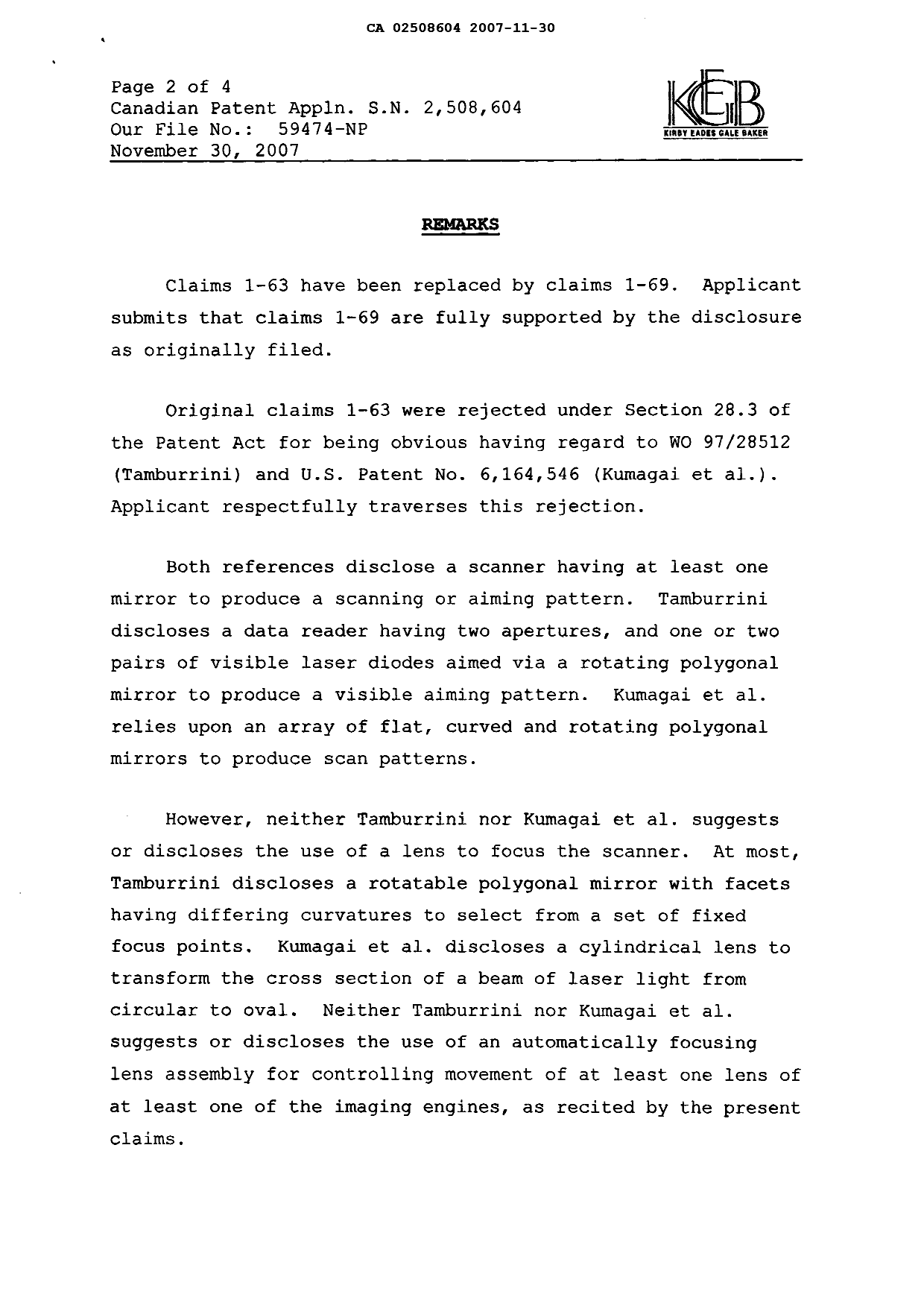 Canadian Patent Document 2508604. Prosecution-Amendment 20071130. Image 2 of 19