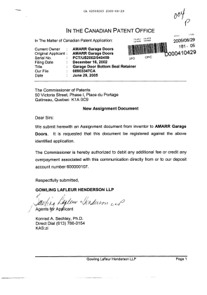 Document de brevet canadien 2509203. Cession 20050629. Image 1 de 7