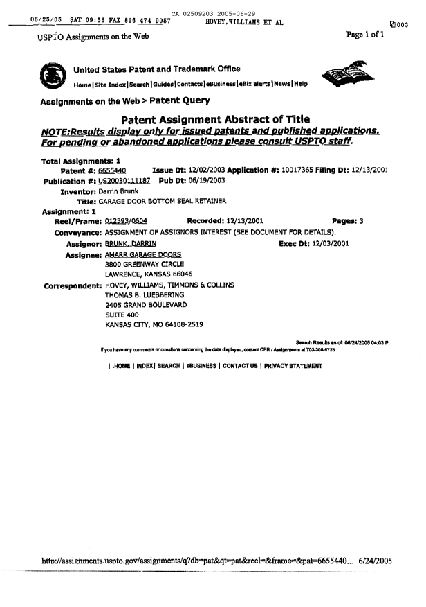 Document de brevet canadien 2509203. Cession 20050629. Image 2 de 7