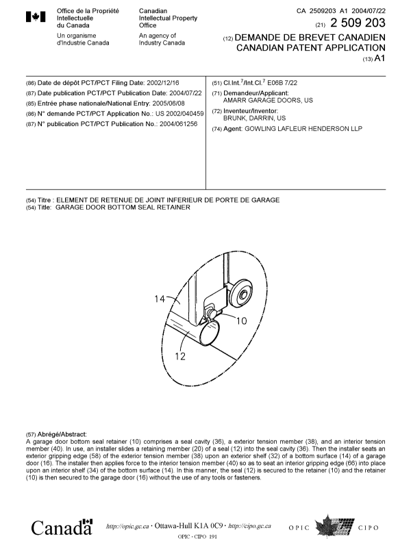 Canadian Patent Document 2509203. Cover Page 20050906. Image 1 of 1