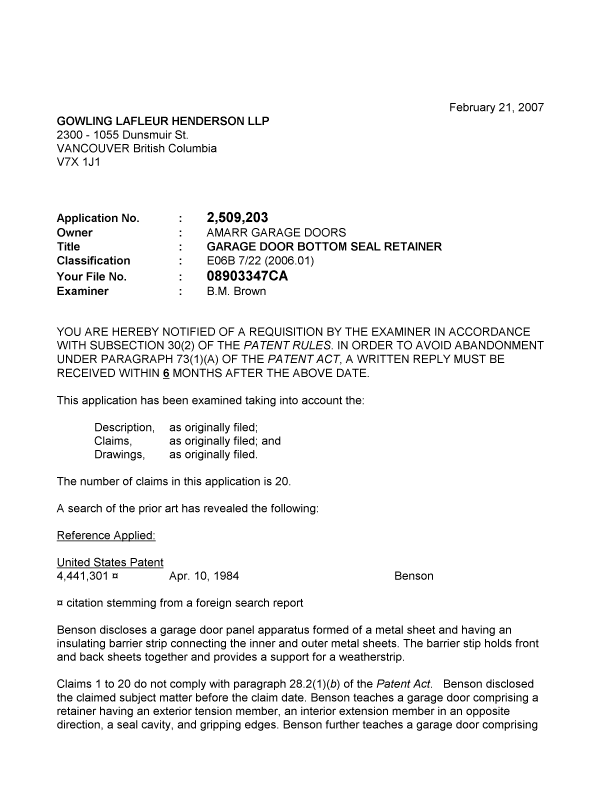 Canadian Patent Document 2509203. Prosecution-Amendment 20070221. Image 1 of 2