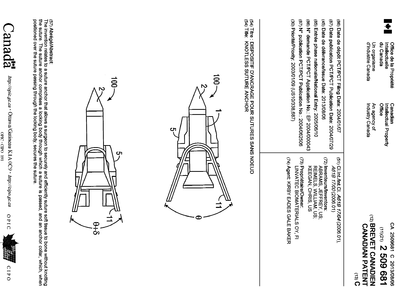 Document de brevet canadien 2509681. Page couverture 20130711. Image 1 de 1