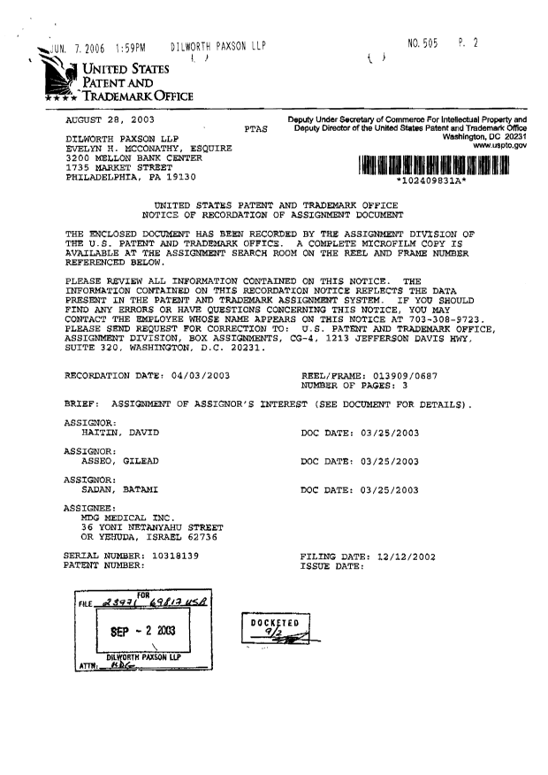 Document de brevet canadien 2509787. Cession 20060612. Image 2 de 6