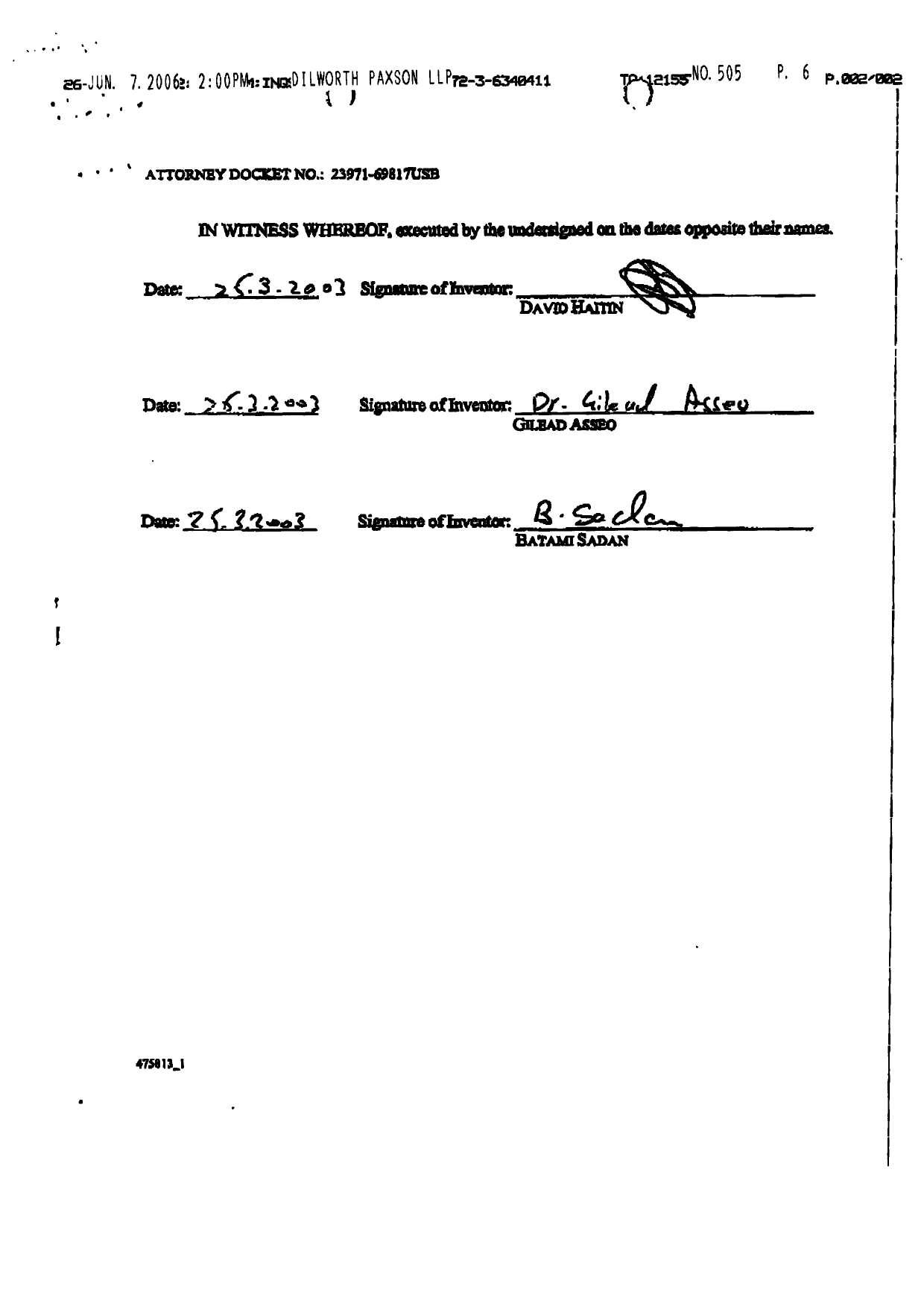 Canadian Patent Document 2509787. Assignment 20060612. Image 6 of 6