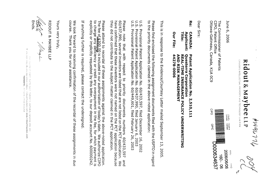 Document de brevet canadien 2510111. Cession 20060606. Image 1 de 30