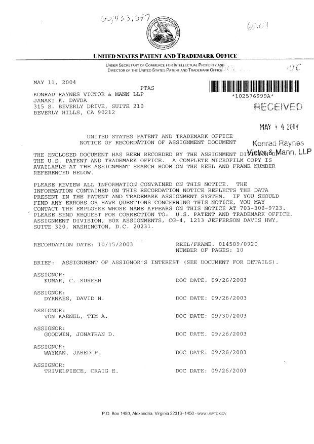 Document de brevet canadien 2510111. Cession 20060606. Image 2 de 30