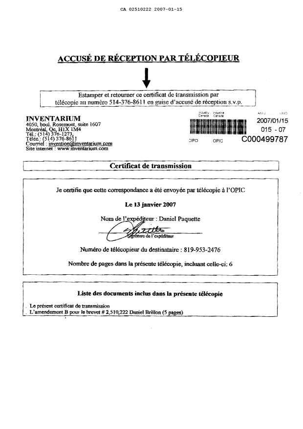 Canadian Patent Document 2510222. Prosecution-Amendment 20070115. Image 6 of 6