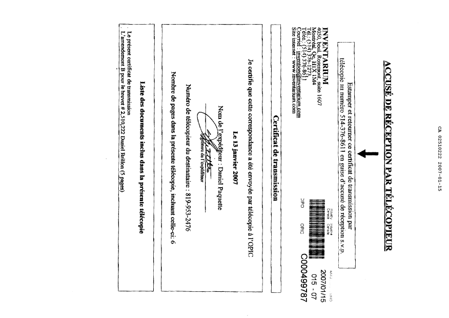 Document de brevet canadien 2510222. Poursuite-Amendment 20070115. Image 6 de 6