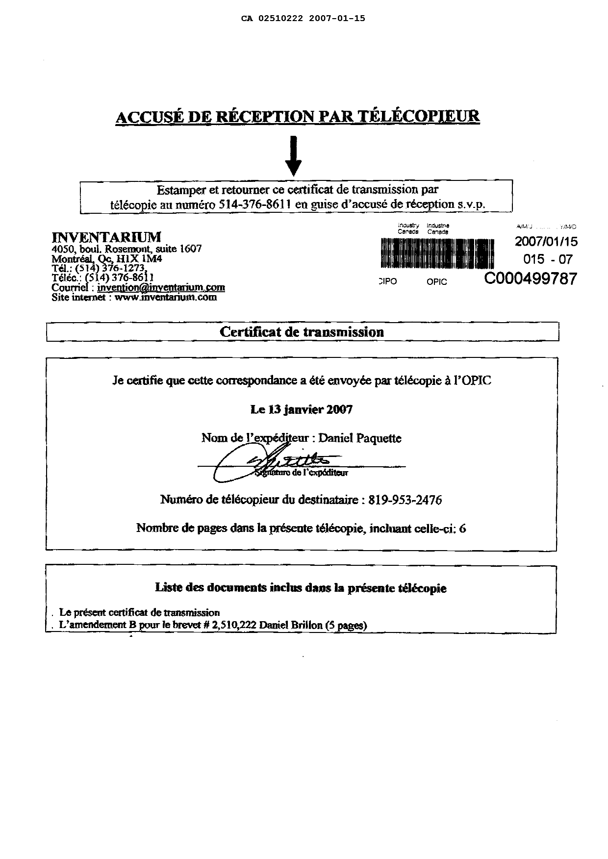 Document de brevet canadien 2510222. Poursuite-Amendment 20070115. Image 6 de 6