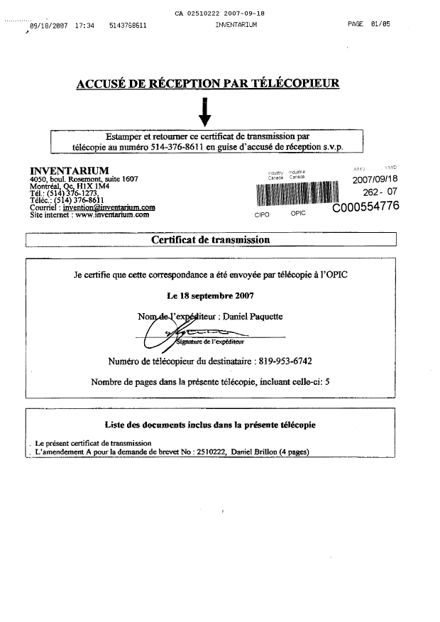 Canadian Patent Document 2510222. Prosecution-Amendment 20070918. Image 5 of 5