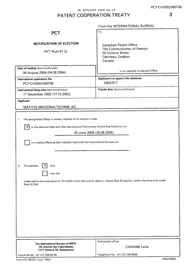 Document de brevet canadien 2510245. PCT 20050616. Image 1 de 14
