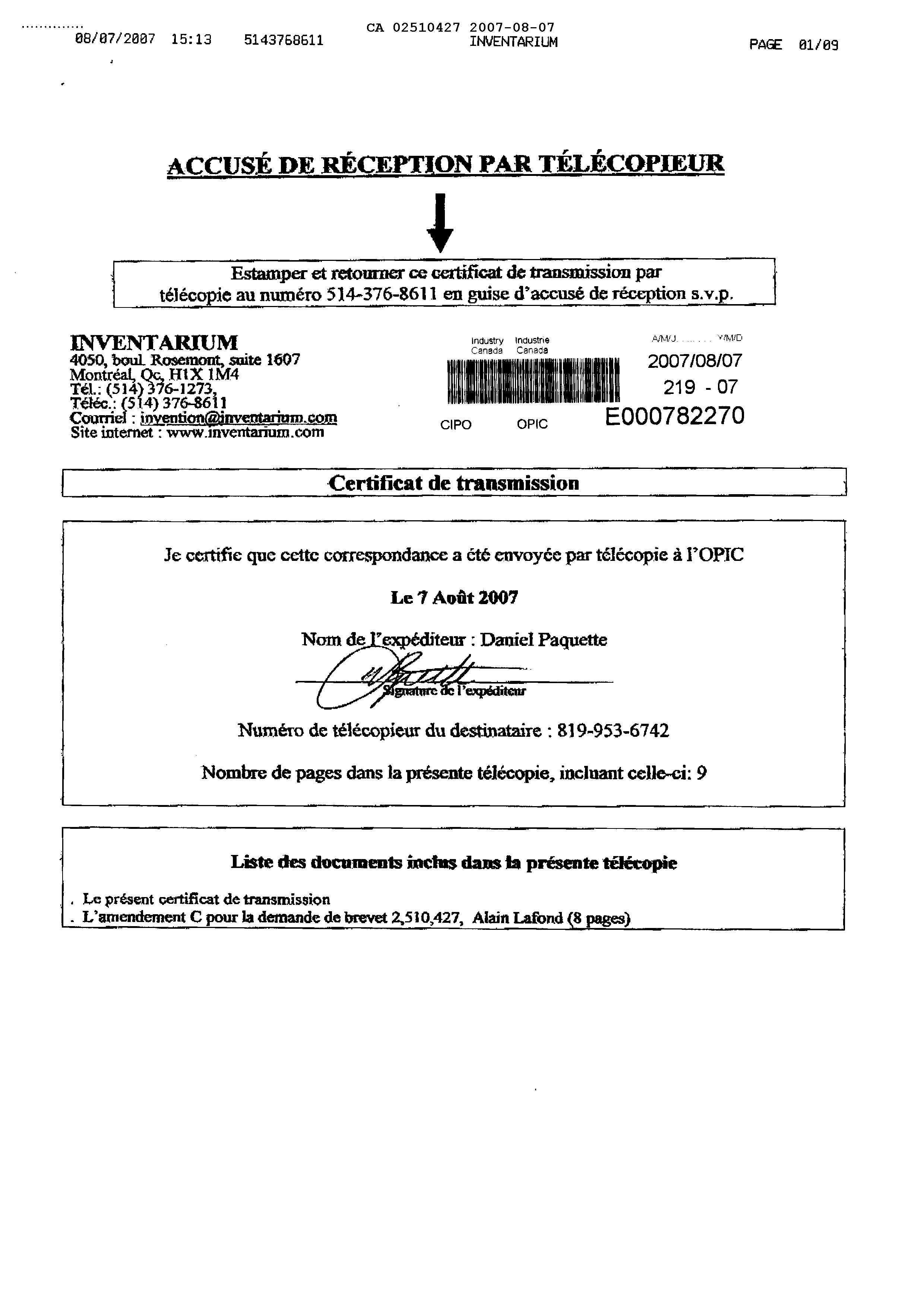 Document de brevet canadien 2510427. Poursuite-Amendment 20061207. Image 9 de 9