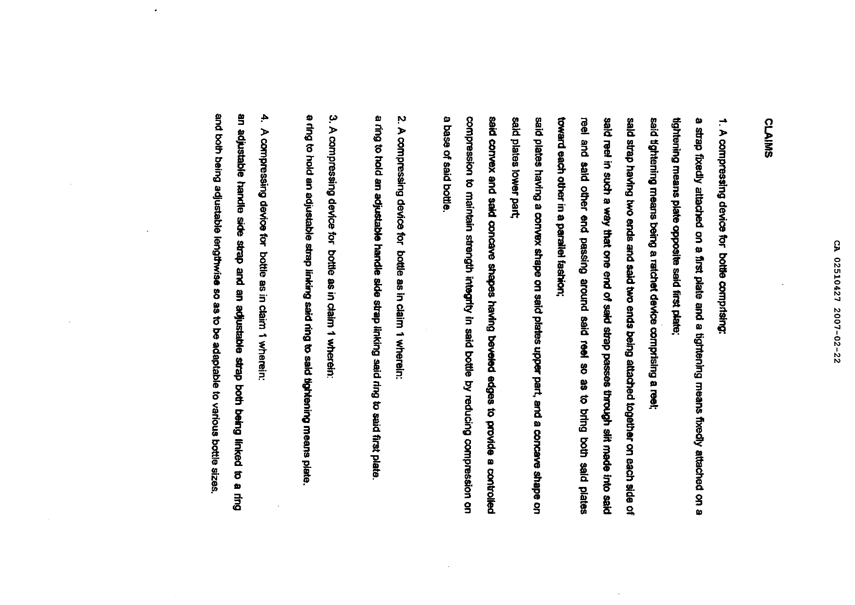 Document de brevet canadien 2510427. Revendications 20061222. Image 1 de 4