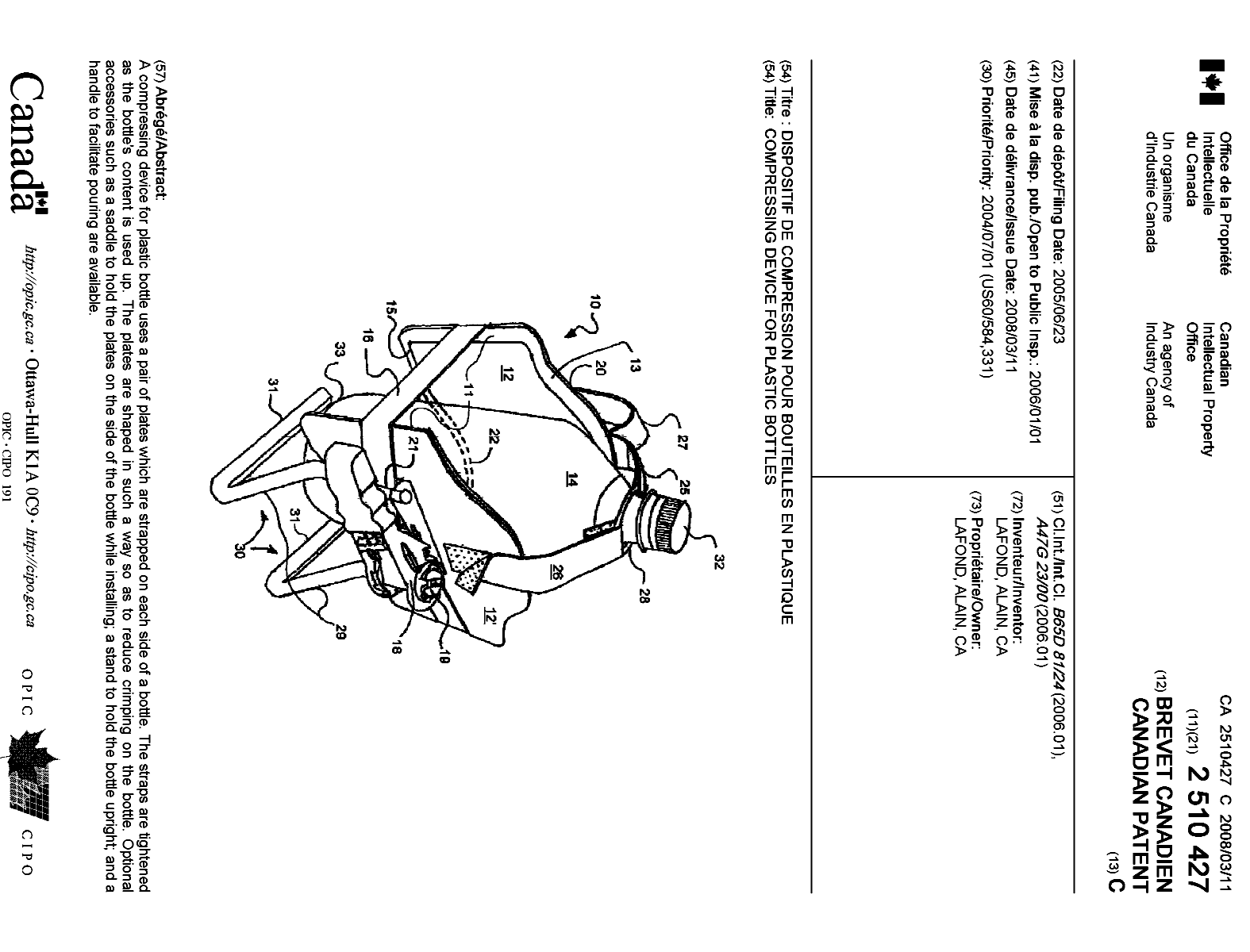 Document de brevet canadien 2510427. Page couverture 20071212. Image 1 de 1