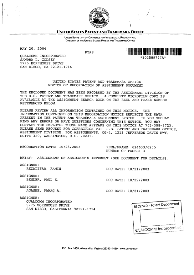 Document de brevet canadien 2510505. Cession 20050823. Image 2 de 6