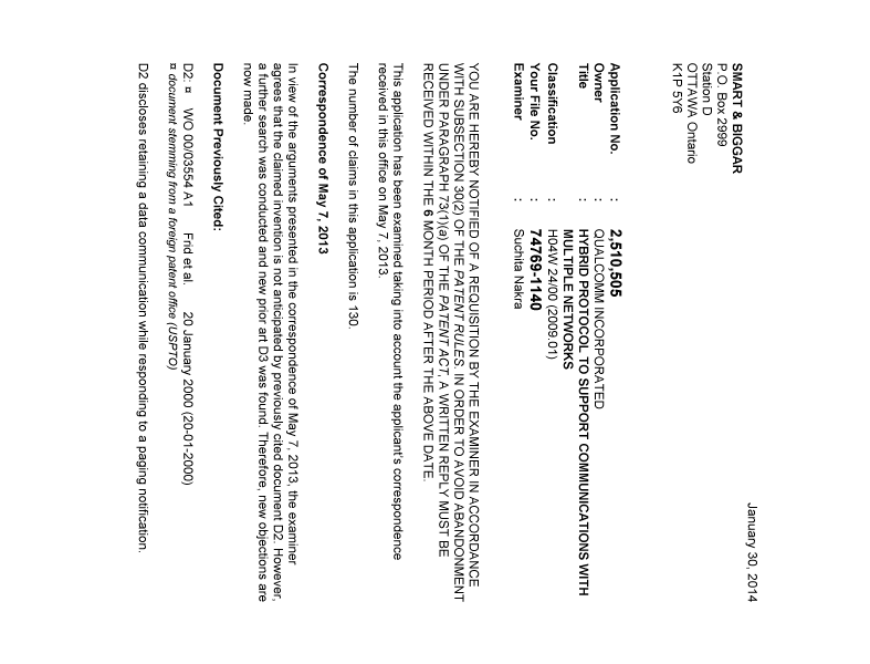 Document de brevet canadien 2510505. Poursuite-Amendment 20140130. Image 1 de 3
