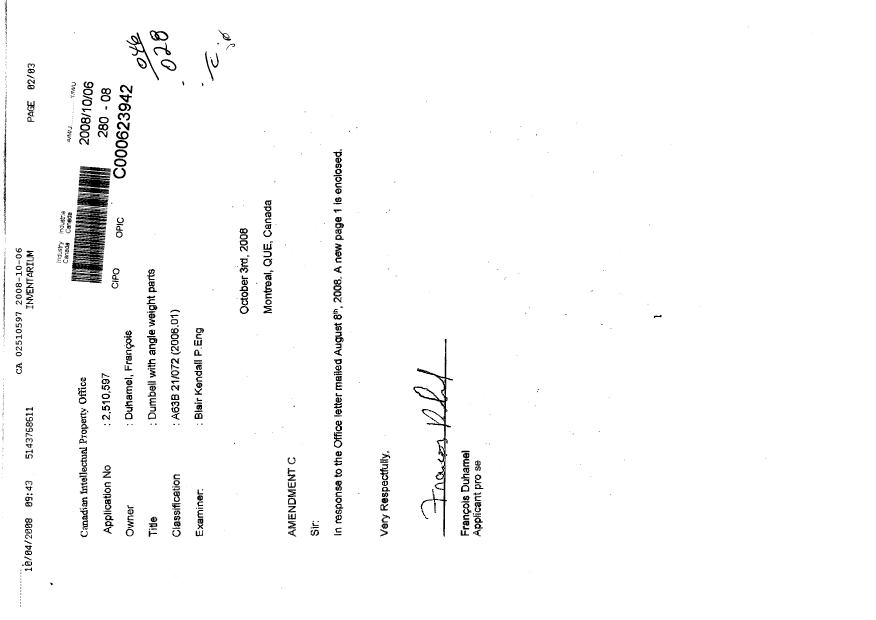 Document de brevet canadien 2510597. Correspondance 20071206. Image 1 de 3