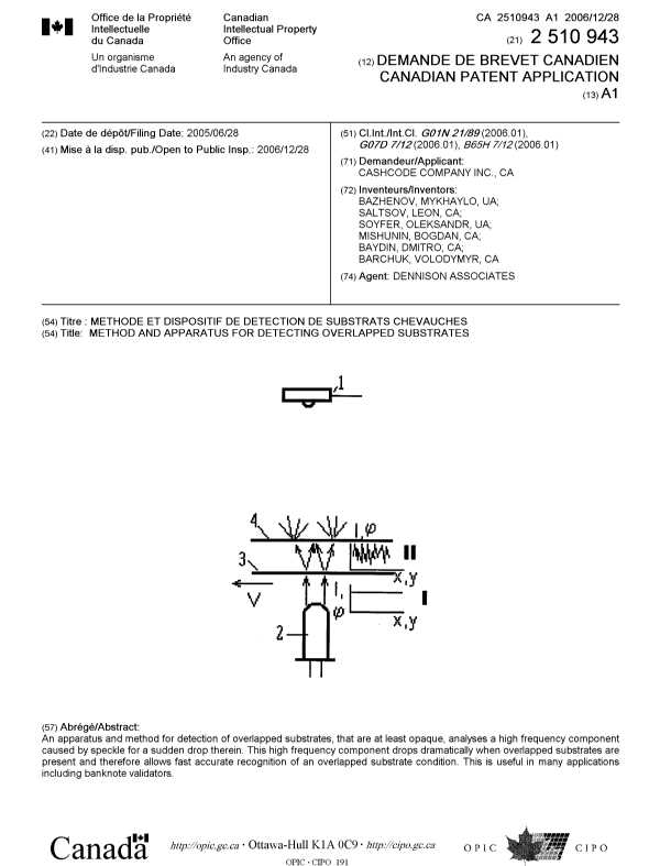 Document de brevet canadien 2510943. Page couverture 20061213. Image 1 de 1
