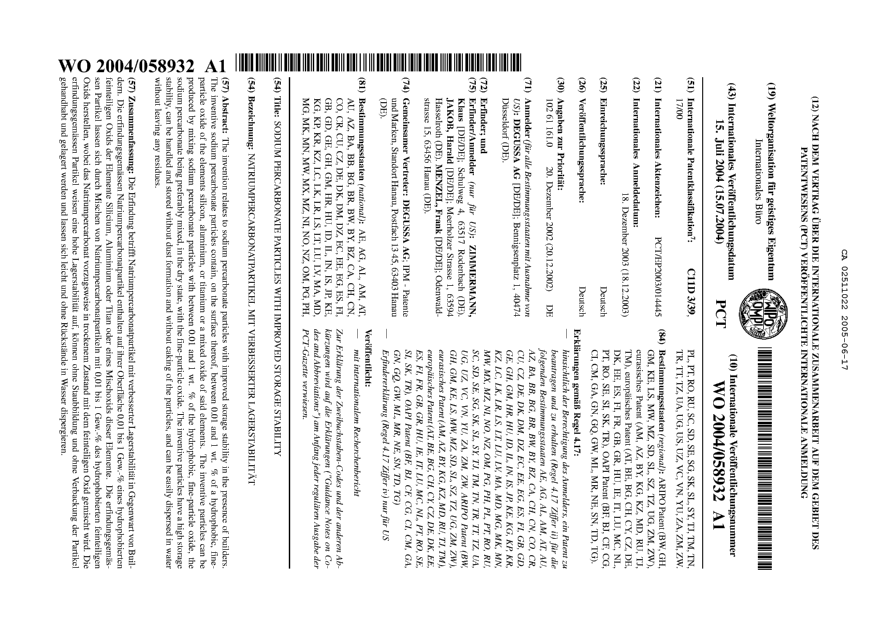 Document de brevet canadien 2511022. Abrégé 20050617. Image 1 de 1