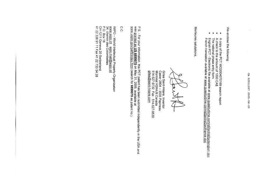 Document de brevet canadien 2511267. Cession 20050620. Image 2 de 6