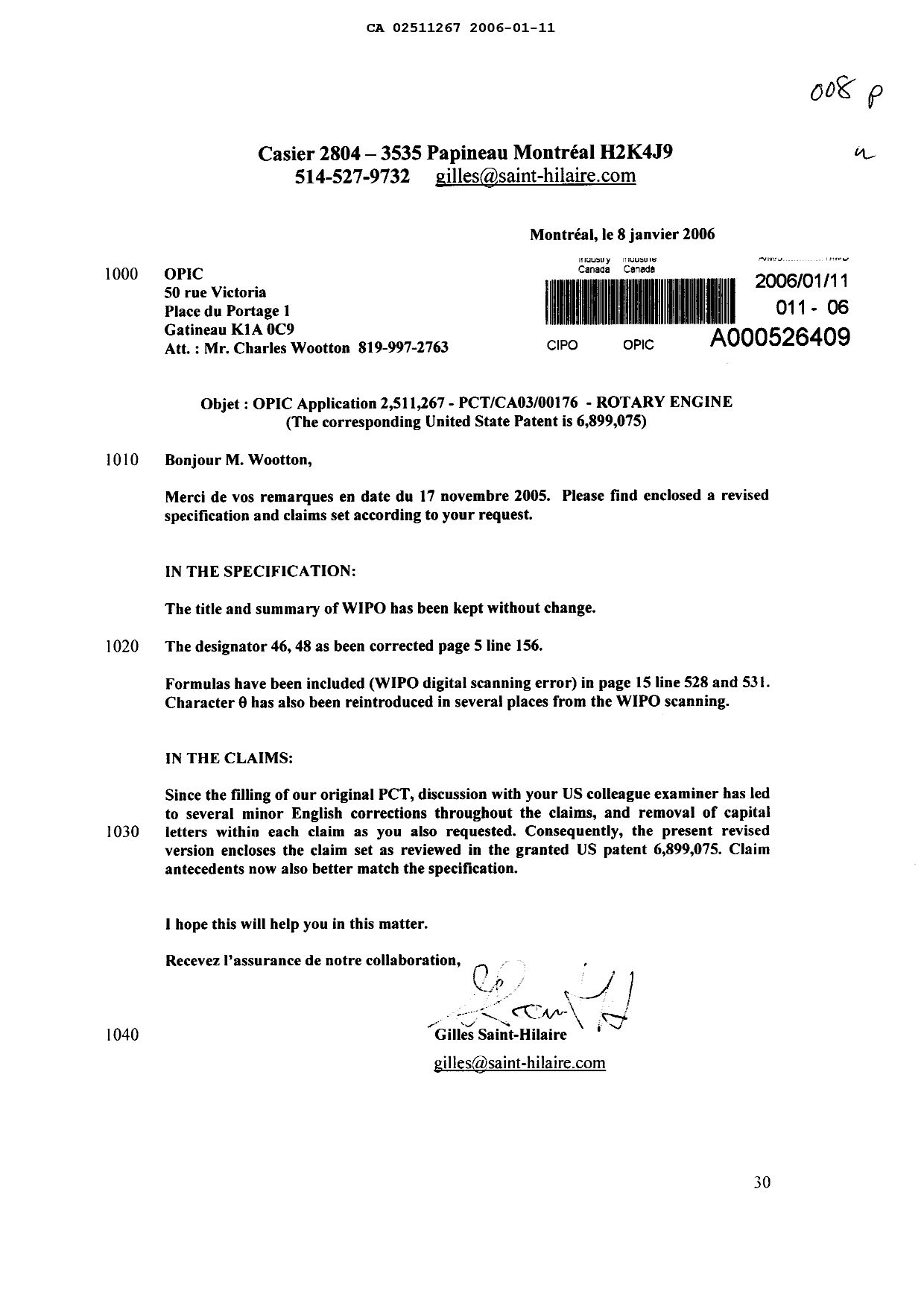 Document de brevet canadien 2511267. Poursuite-Amendment 20051211. Image 1 de 30