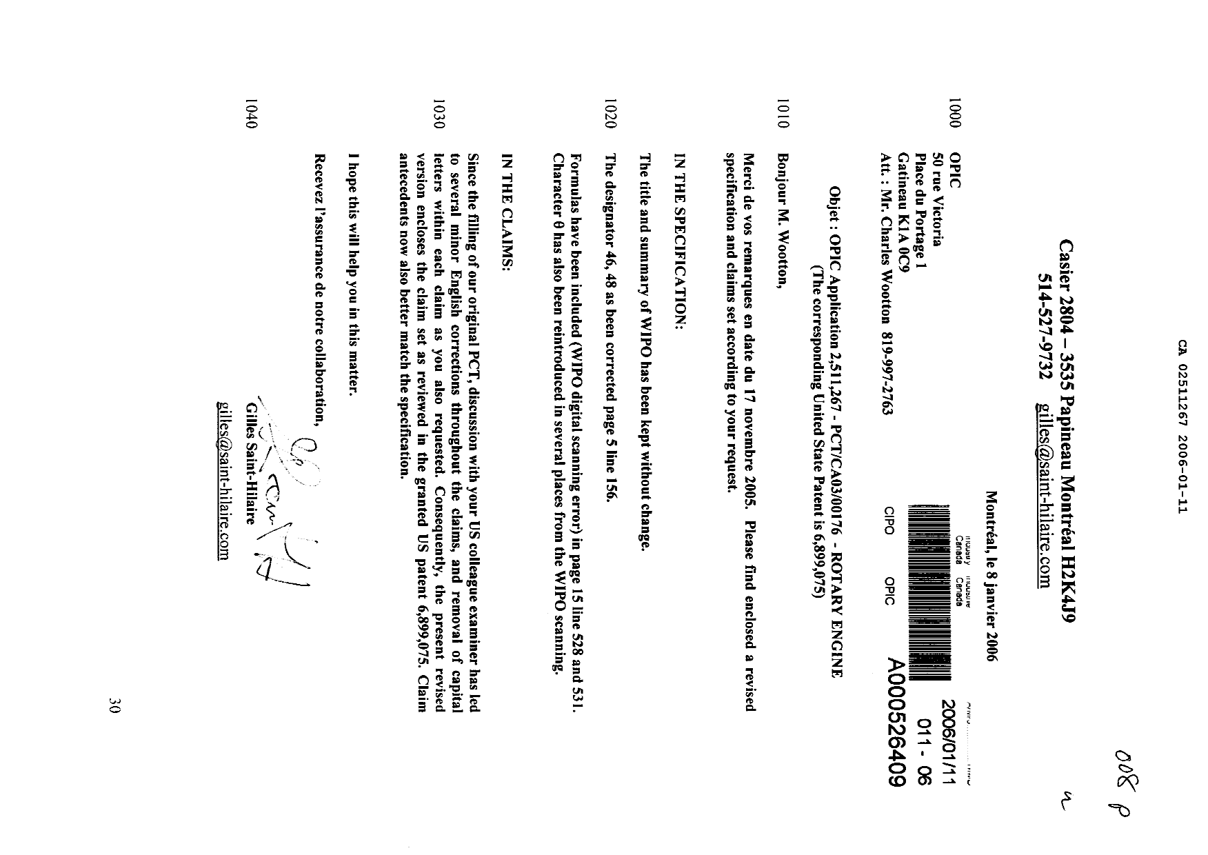 Canadian Patent Document 2511267. Prosecution-Amendment 20051211. Image 1 of 30
