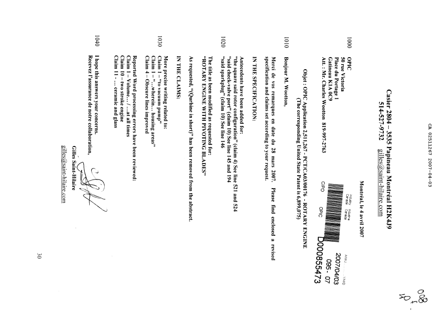 Document de brevet canadien 2511267. Poursuite-Amendment 20061203. Image 1 de 30