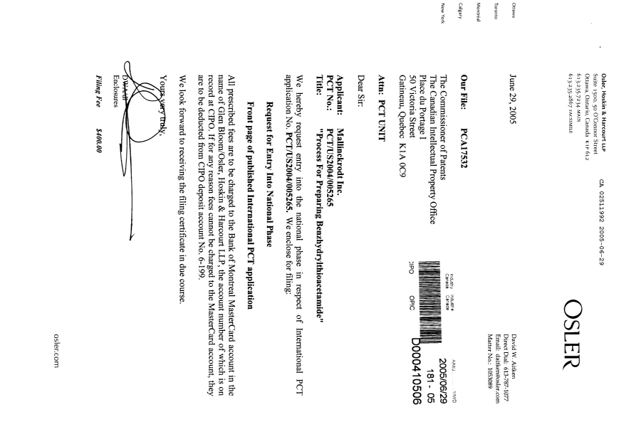 Document de brevet canadien 2511992. Cession 20050629. Image 1 de 2