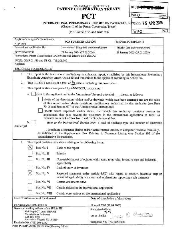 Document de brevet canadien 2511997. PCT 20050704. Image 1 de 6