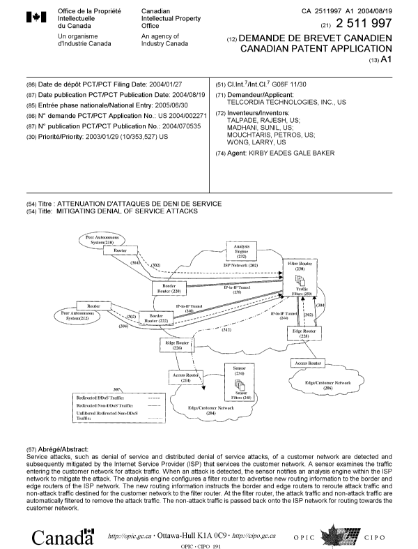 Document de brevet canadien 2511997. Page couverture 20050922. Image 1 de 1