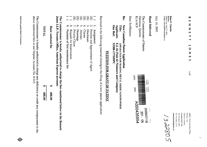 Document de brevet canadien 2512313. Cession 20050718. Image 1 de 7