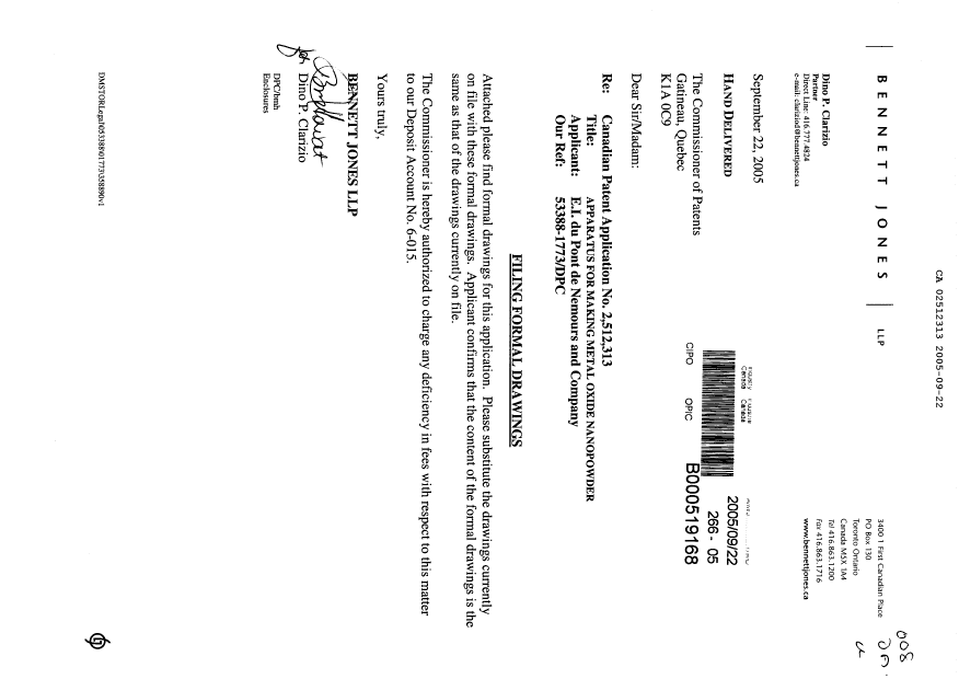 Document de brevet canadien 2512313. Poursuite-Amendment 20050922. Image 1 de 7