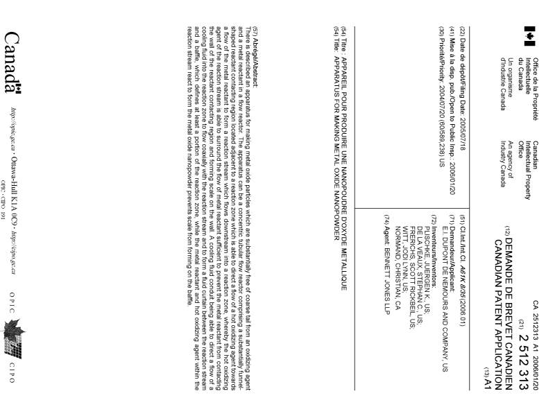 Document de brevet canadien 2512313. Page couverture 20060111. Image 1 de 1