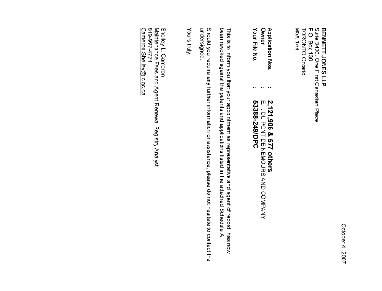Document de brevet canadien 2512313. Correspondance 20071009. Image 1 de 1