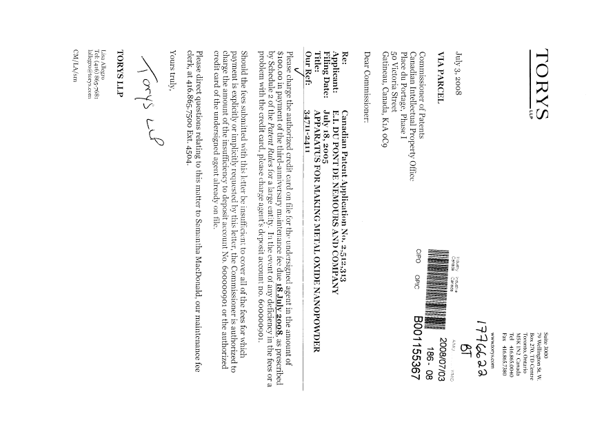 Document de brevet canadien 2512313. Taxes 20080703. Image 1 de 1