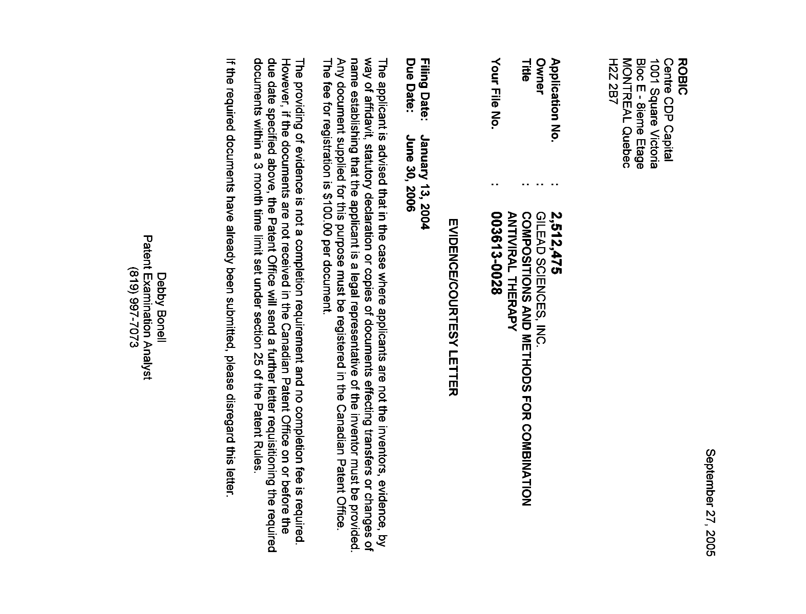 Canadian Patent Document 2512475. Correspondence 20041221. Image 1 of 1