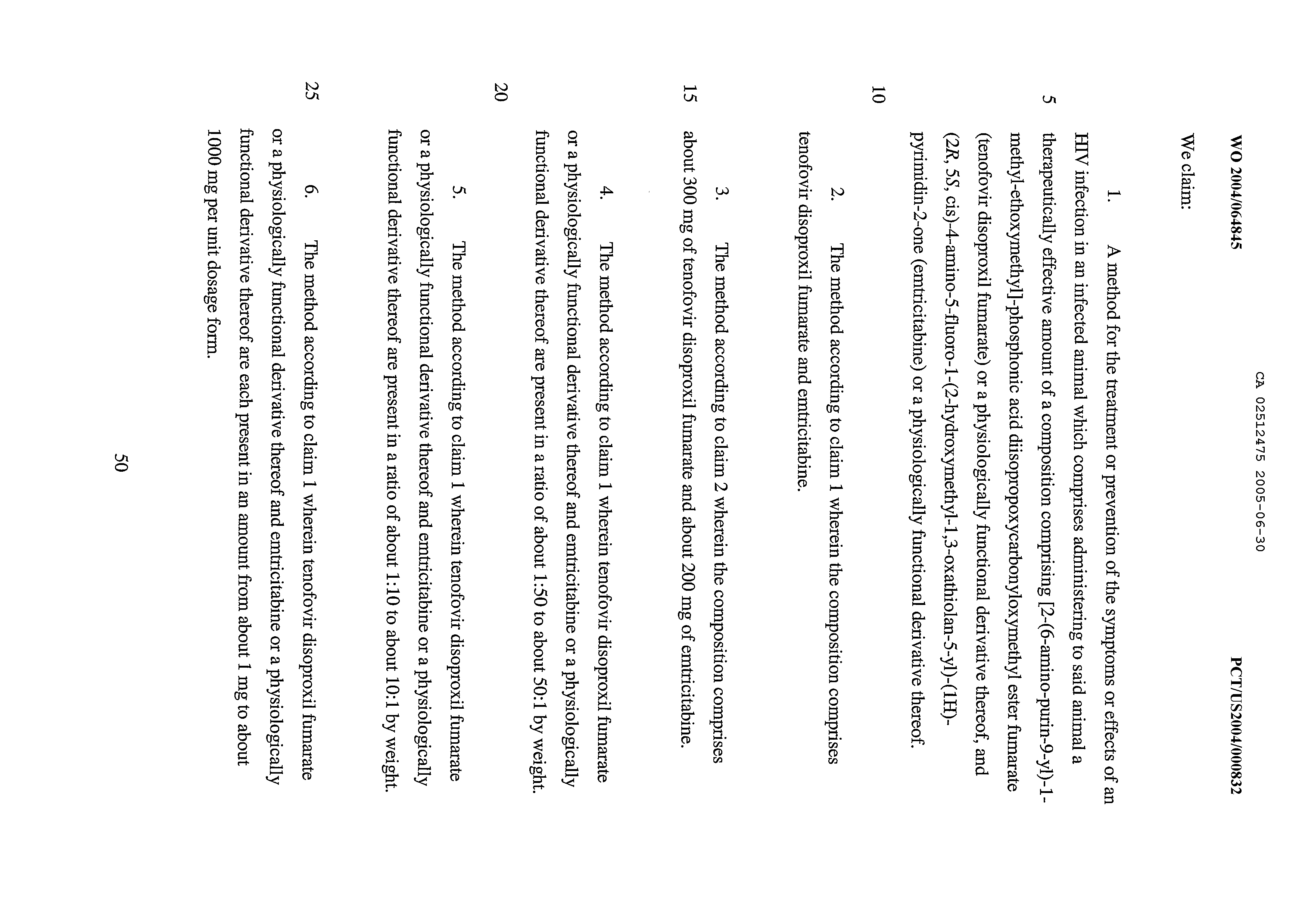 Document de brevet canadien 2512475. Revendications 20041230. Image 1 de 11
